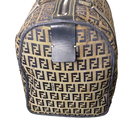 FENDI Zucca Navy Blue Leather Grey Canvas Boston Carry-On Bag Speedy 30 EUC - Picture 12 of 17